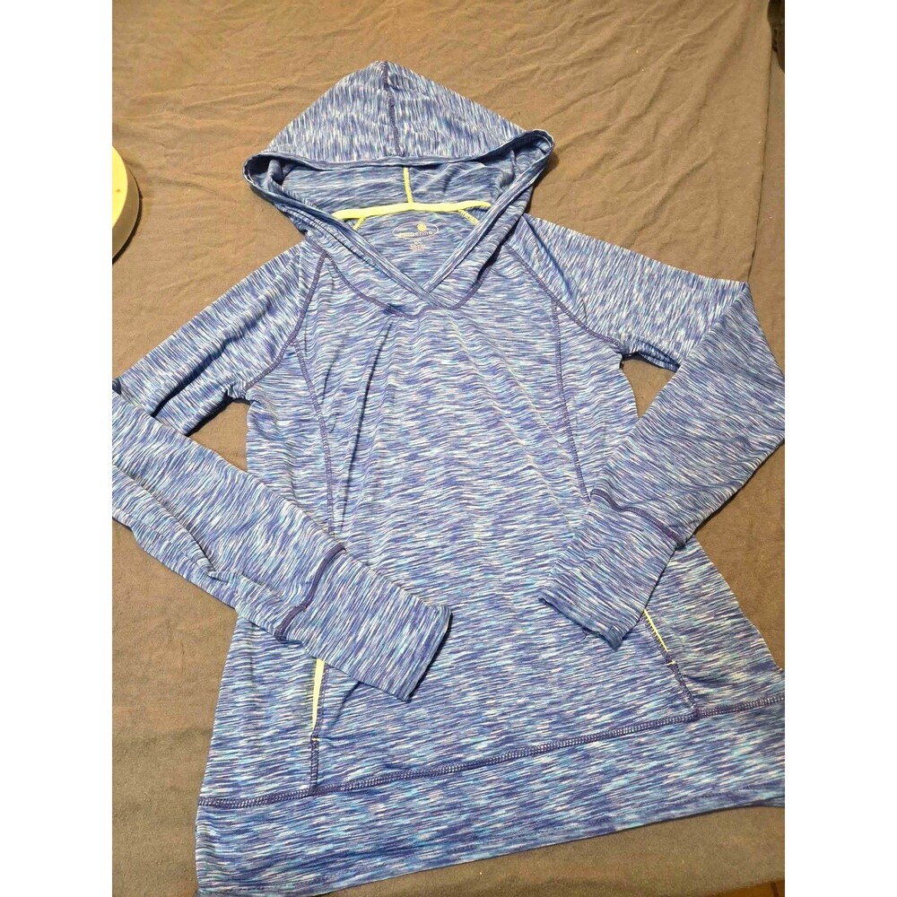 Tangerine Womens Hooded Pullover Hoodie Pockets Raglan Blue Heathered Size S